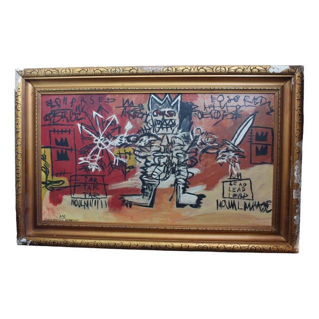 After Basquiat, Neo-Expressionist Composition, 1980s, Oil & Wood For Sale