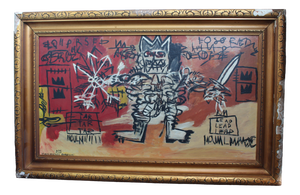After Basquiat, Neo-Expressionist Composition, 1980s, Oil & Wood