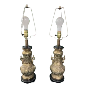 Chinese Brass Archaic Form Lamps a Pair Mid Century Modern