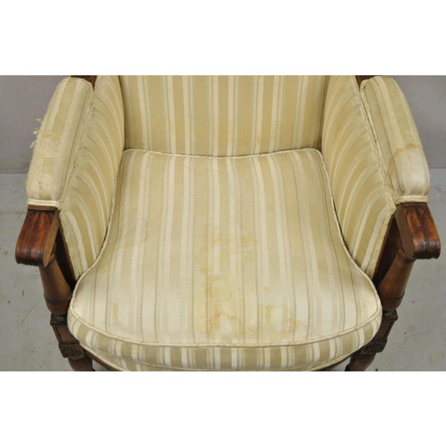 19th C. French Louis XVI Neoclassical Style Walnut Bergere Club Lounge Arm Chair For Sale In Philadelphia - Image 6 of 12