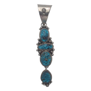 Kingman Turquoise Sterling Pendant by E. Wylie – Multi-Stone Statement Piece Authentic Native American Handmade For Sale