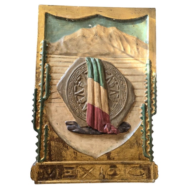 Early 20th Century Commemorative Panel on Mexico Carved, Gilded, and Polychrom, 1920 For Sale