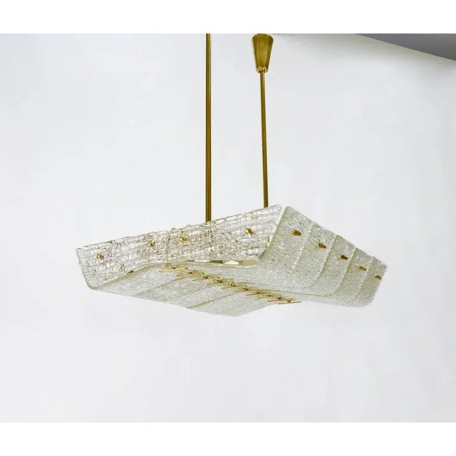 Large Austrian Chandelier in Brass and Textured Glass by J. T. Kalmar for Kalmar, 1950s For Sale - Image 3 of 11