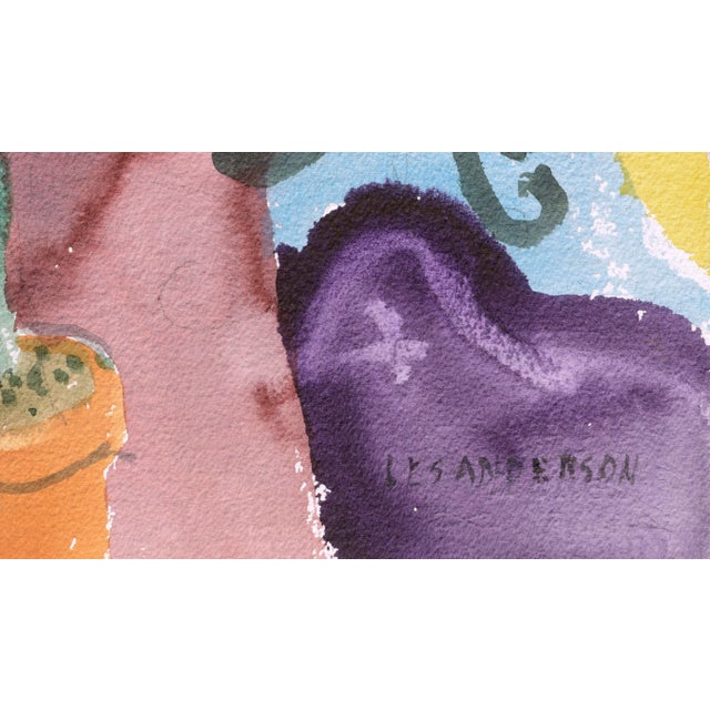 1980s Vintage Watercolor Still Life With Red Candle and Plant by Les Anderson For Sale - Image 5 of 5