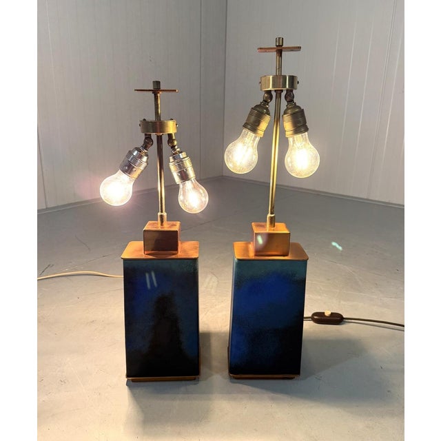 Mid-Century Modern Large Blue Green Table Lamp Bases, 1960s, Set of 2 For Sale - Image 3 of 17