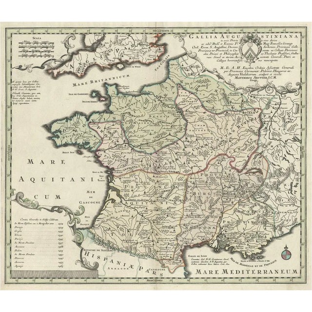 Large Antique Map of Gaul Under Roman Rule, 1760 For Sale