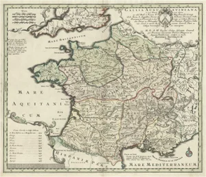 Large Antique Map of Gaul Under Roman Rule, 1760