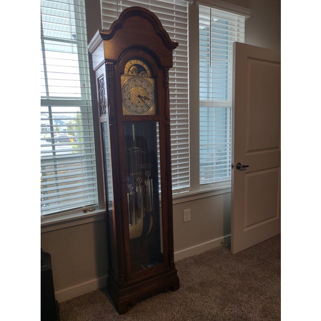 1990s Ridgeway Oak Grandfather Clock Westminister Chimes Chairish