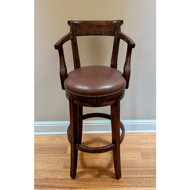 Transitional Alder & Co Swivel Bar Stools With Leather Seats For Sale - Image 3 of 10