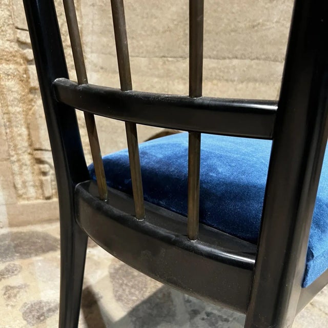 Wood 1950s Eugenio Escudero Ebonized Mahogany Dining Set and Six Velvet Chairs Mexico For Sale - Image 7 of 13