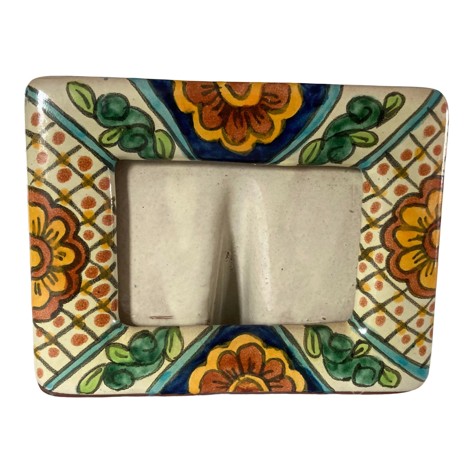 Contemporary Mexican Artist Signed Floral Ceramic Picture Frame Chairish