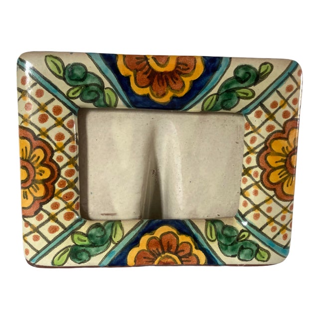 Contemporary Mexican Artist Signed Floral Ceramic Picture Frame For Sale