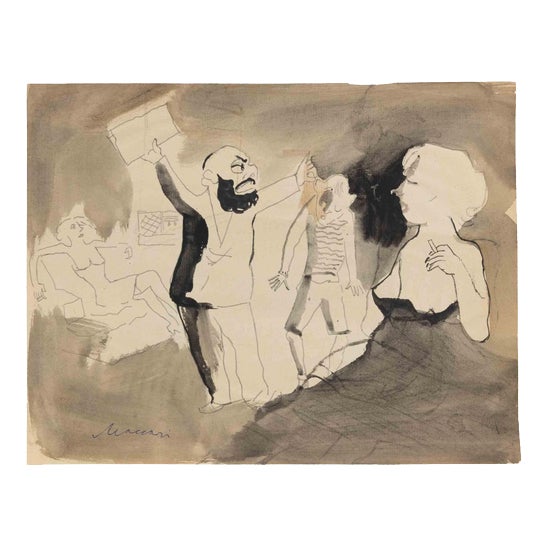 Mino Maccari, Bad Grades, Nude, 1960s, Watercolor For Sale