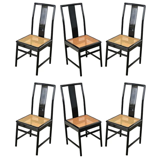 Vintage Italian Ebonized and Cane Seat Dining Chairs – Set of 6 For Sale - Image 4 of 12