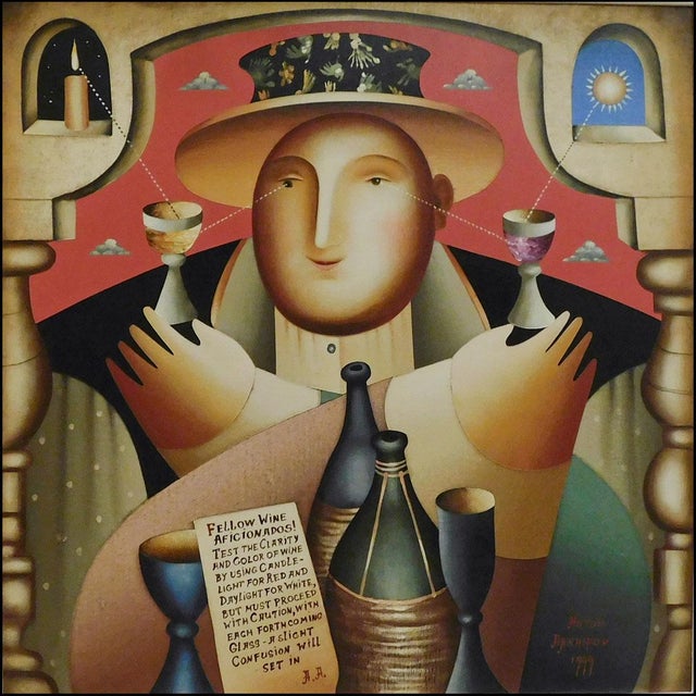 "Uncorked" 1999 (framed) by Anton Arkhipov Original Oil Painting on Canvas Image Size : 29" x 29" Framed size : 42" x 42"...