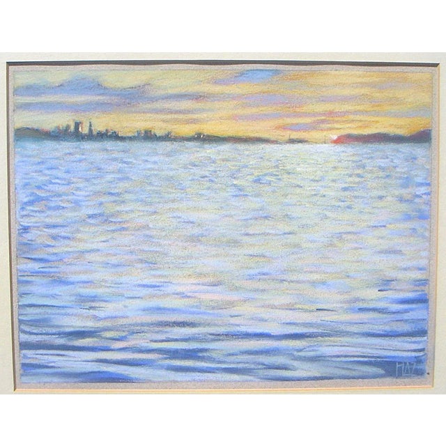 Sunset beyond the Golden Gate, San Francisco Bay, by HAZ. Pastel, signed lower right. Image size, 10"H x 8"L. Displayed in...