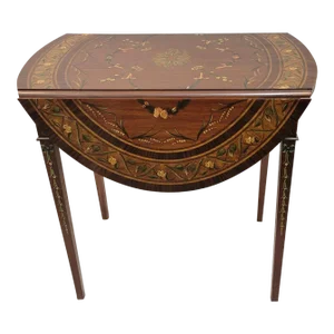 20th C Hepplewhite Stlye Pembroke Table With Painted Classical Design