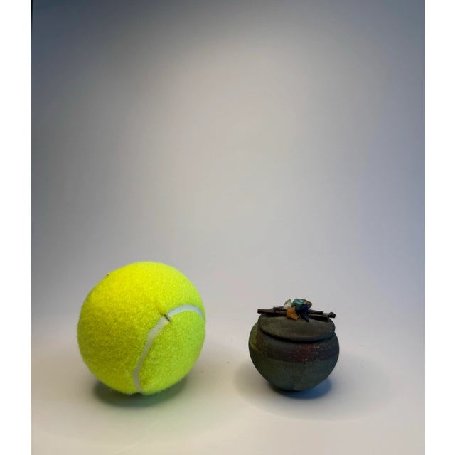 Modern Asian Small Raku & Polished Stones Lidded Jar For Sale - Image 9 of 10