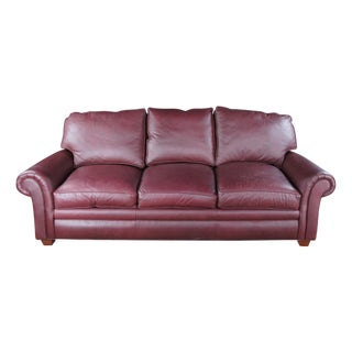 Vintage Hancock & Moore Traditional Red Leather 3 Seater Sofa Rolled Arms For Sale