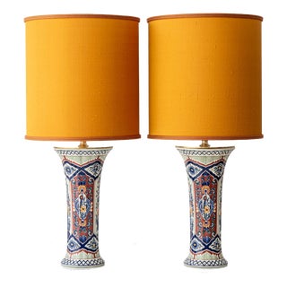 Hand-Painted Trumpet Table Lamps by Boch Frères for Delft, 1950s, Set of 2 For Sale