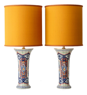 Hand-Painted Trumpet Table Lamps by Boch Frères for Delft, 1950s, Set of 2