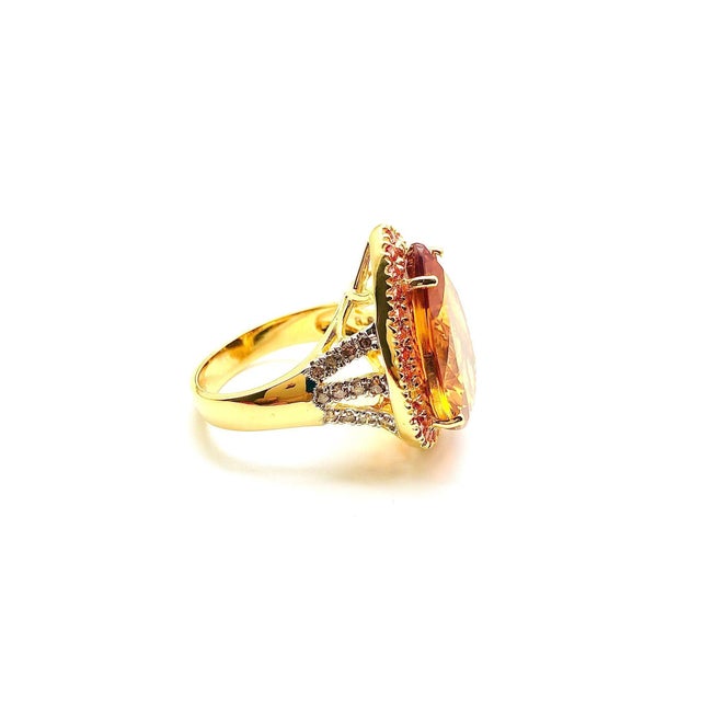 Gemstone Bochic “Orient” Vintage Sapphire & Orange Citrine Ring Set In 18K Gold & Silver For Sale - Image 7 of 7