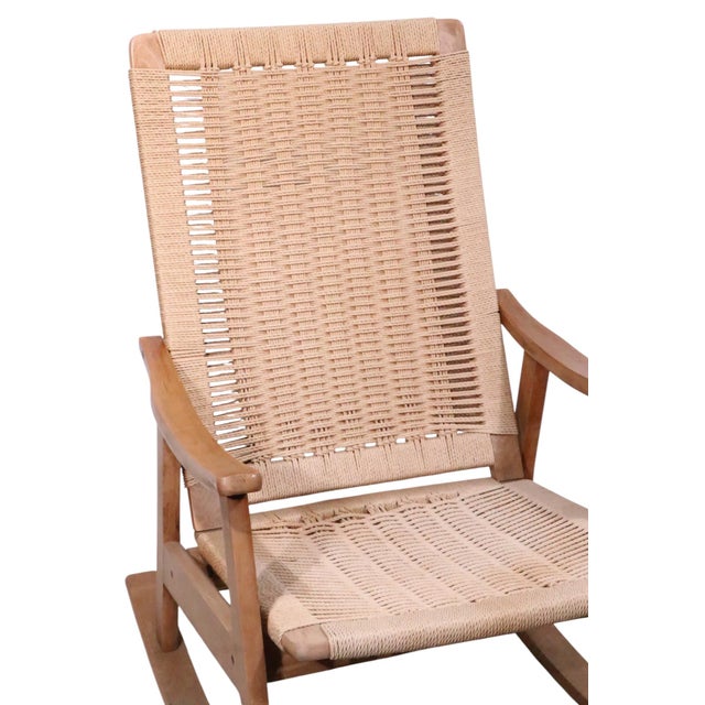 Mid Century Danish Style Rope and Wood Rocking Chair C. 1950/70's For Sale - Image 9 of 9