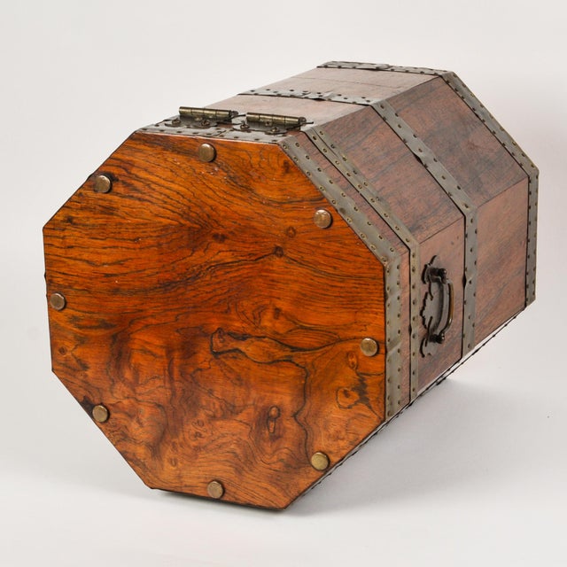 Antique English Mahogany Octagonal Chest With Brass Fittings For Sale - Image 13 of 15