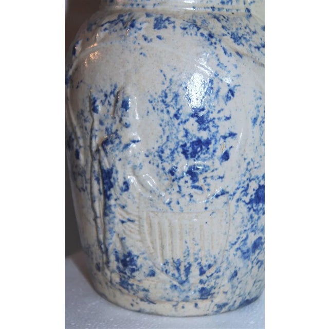 Blue 19th Century Lady Liberty Blue Sponge Ware Pitcher For Sale - Image 8 of 9