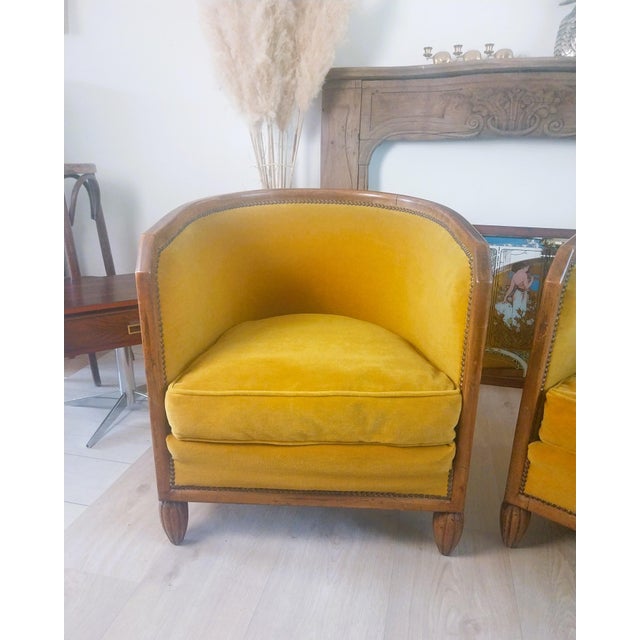 Art Deco Barrel Chairs in Velvet, 1930, Set of 2 For Sale - Image 4 of 15