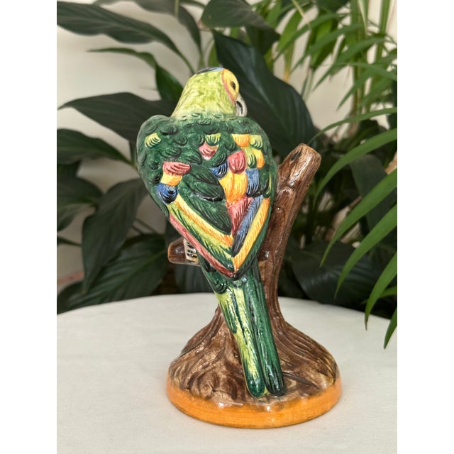 Vintage Italian Majolica Ceramic Parrot Figurine Hand Painted Made in Italy Bird on Branch For Sale - Image 9 of 10