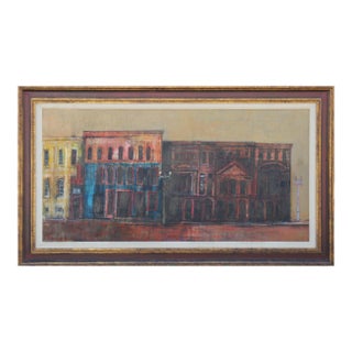 "City Cafe" Cubist Post Impressionist Abstract Landscape 1970s For Sale