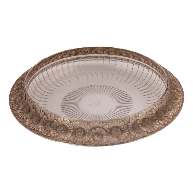 Vintage French Marguerites Glass Bowl by Lalique, 1950s For Sale