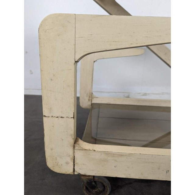 White Lacquered and Smoked Glass Z-Shaped Rolling Serving Cart, 1970s For Sale - Image 6 of 9