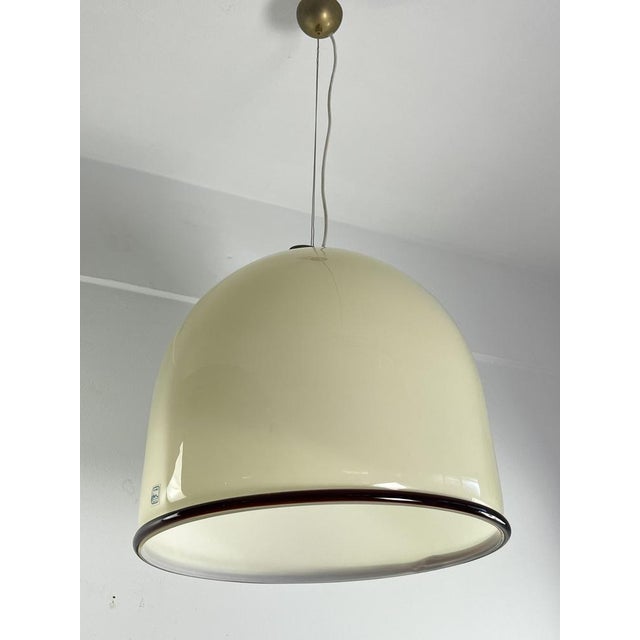 Beige Mid-Century Murano Glass and Brass Bell Pendant Light from De Majo, 1960s For Sale - Image 8 of 11