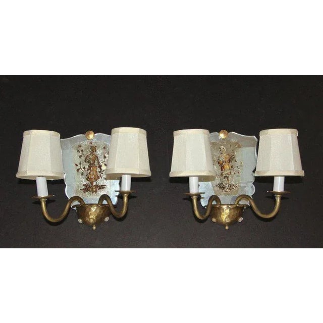 Figurative 1940s Italian Mirrored Wall Light Sconces - a Pair For Sale - Image 3 of 13