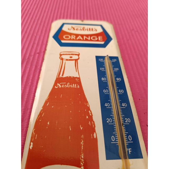 Burnt Orange Premium Vintage Style Nesbitt's Orange Soda Bottle Advertising Thermometer Sign For Sale - Image 8 of 13