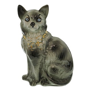 Antique Staffordshire Mantel Cat With Glass Eyes England Rd. No. Year 1908 For Sale