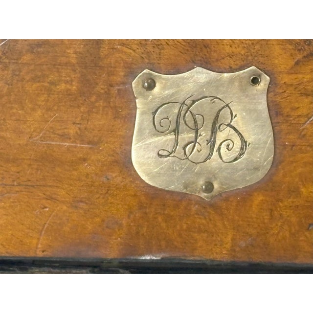 Antique English Burlwood Writing Box With Blue Velvet Lining and Mother-of-Pearl Inlay For Sale - Image 9 of 12