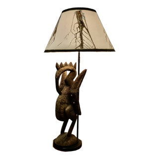 African Senufo Bird Carved Wood Sculpture Lamp For Sale