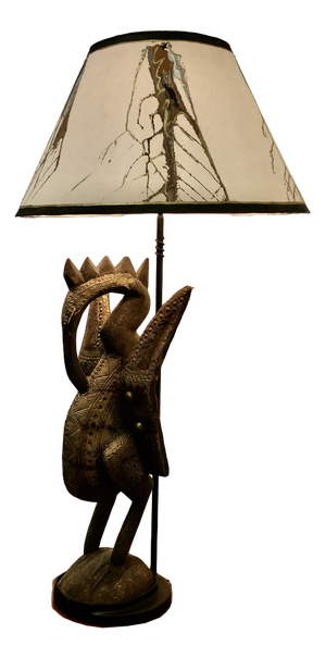 African Senufo Bird Carved Wood Sculpture Lamp