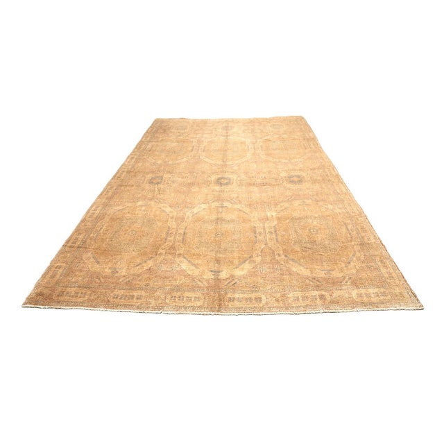 10x14 Fine Hand-Knotted Golden Geometric Oushak Style Rug For Sale - Image 4 of 9