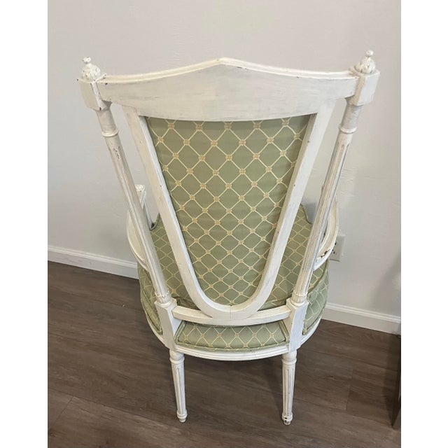 Mid 20th Century 19th Century Louis XVI-style Distressed White Frame Arm Chair For Sale - Image 5 of 12