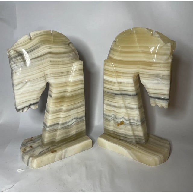 Gorgeous Italian alabaster carved into mid century horse head bookends. It’s all in the marble. These Are Particularly...