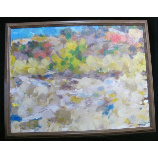 Wonderful original oil painting by Oregon artist David McCosh (1903 - 1981). Colorful mottled abstract landscape on...