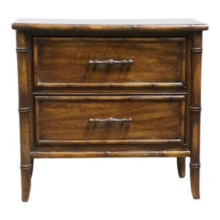 National / Mount Airy Asian Chinoiserie Faux Bamboo 28" Fruitwood Two Drawer Nightstand For Sale