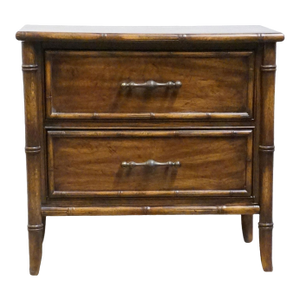 National / Mount Airy Asian Chinoiserie Faux Bamboo 28" Fruitwood Two Drawer Nightstand