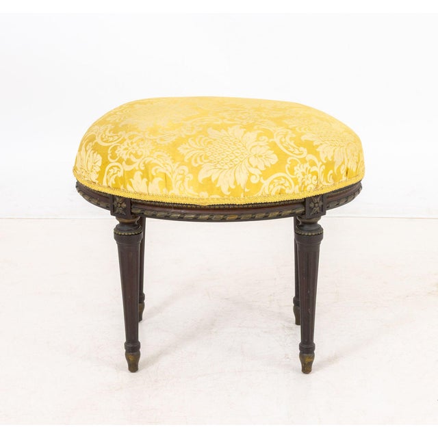 French Louis XVI Style Yellow Silk Upholstered Footstool For Sale - Image 3 of 6