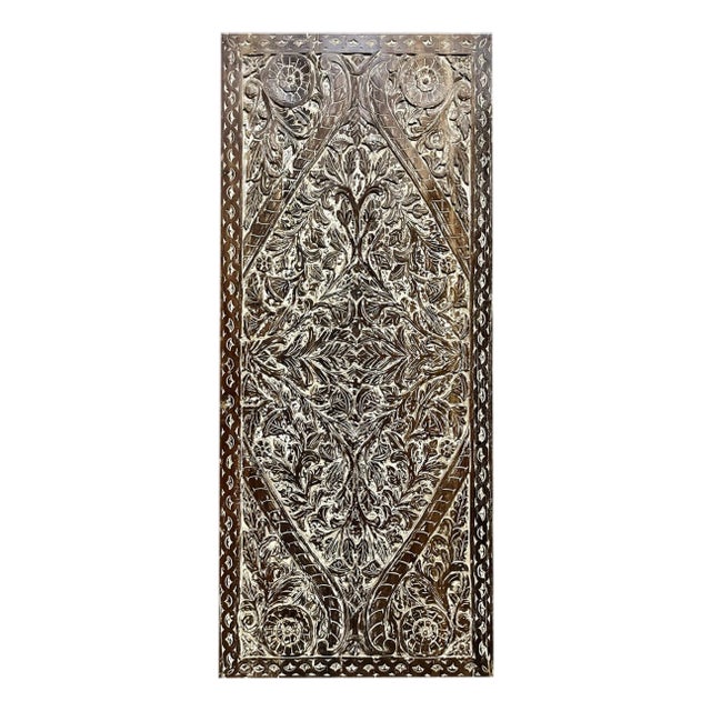 Artisans Carved Vintage Wood Door Headboard Tree of Life Barn Door For Sale