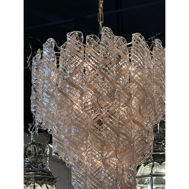 Modern Vintage Murano Spiral Blush Glass Waterfall Chandelier For Sale - Image 3 of 5